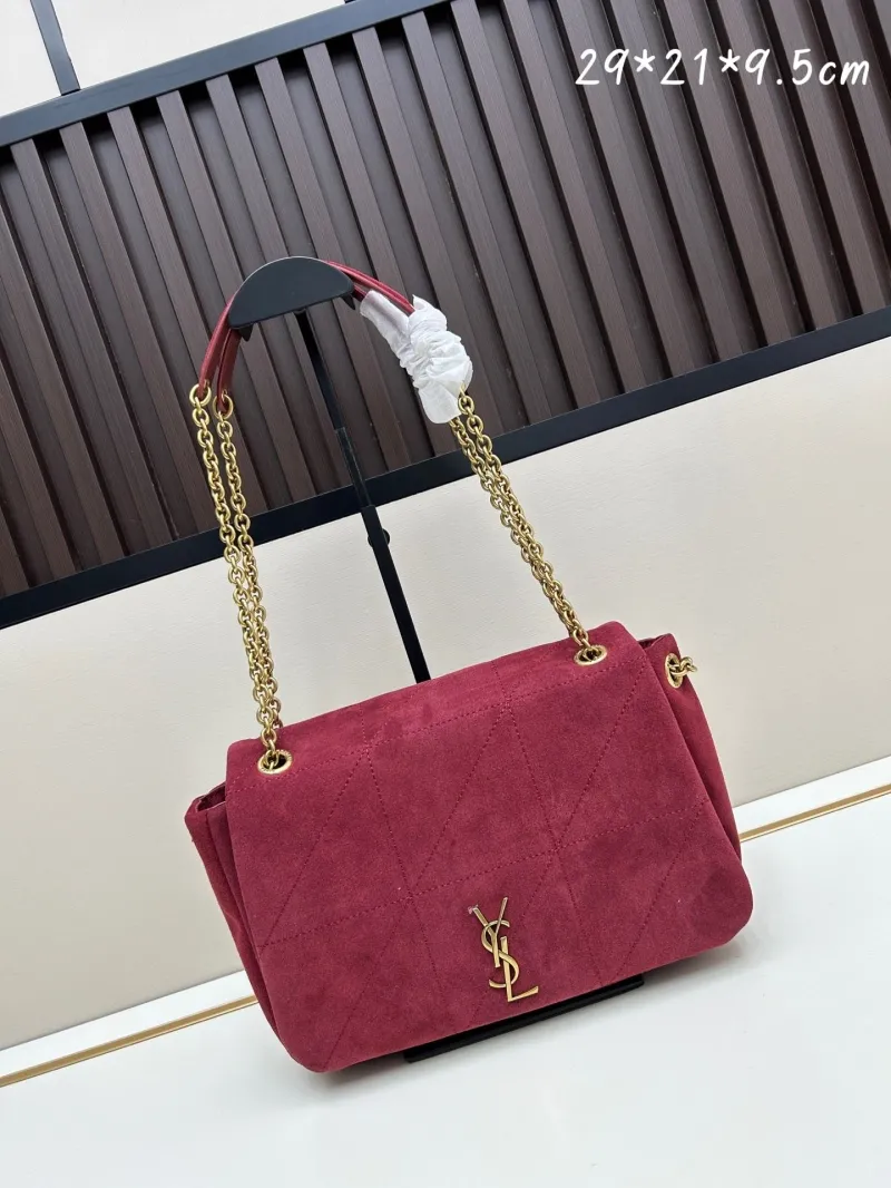 YSL Burgundy Suede Top Handle Chain Bag
