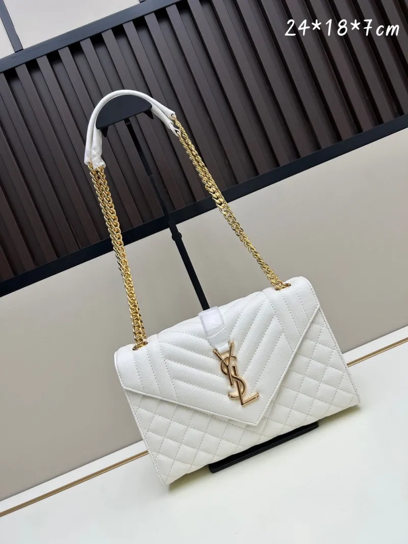 YSL White Top Handle Shoulder Bag 90 24x18x7cm