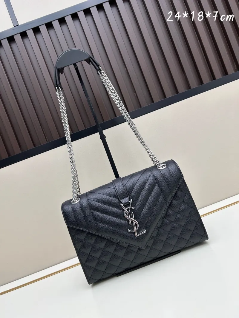YSL Black Quilted Top Handle Chain Shoulder Bag