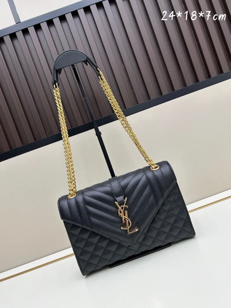 YSL Black Quilted Top Handle Shoulder Bag 24x18x7cm