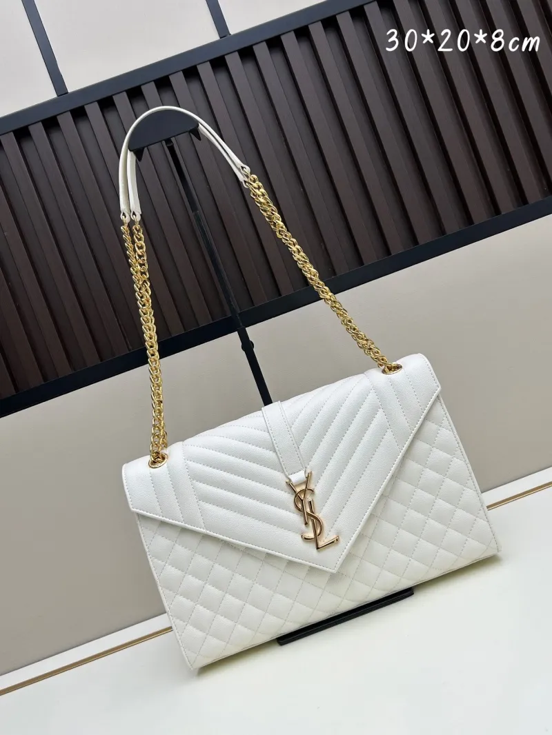 YSL White Quilted Chain Shoulder Bag 94