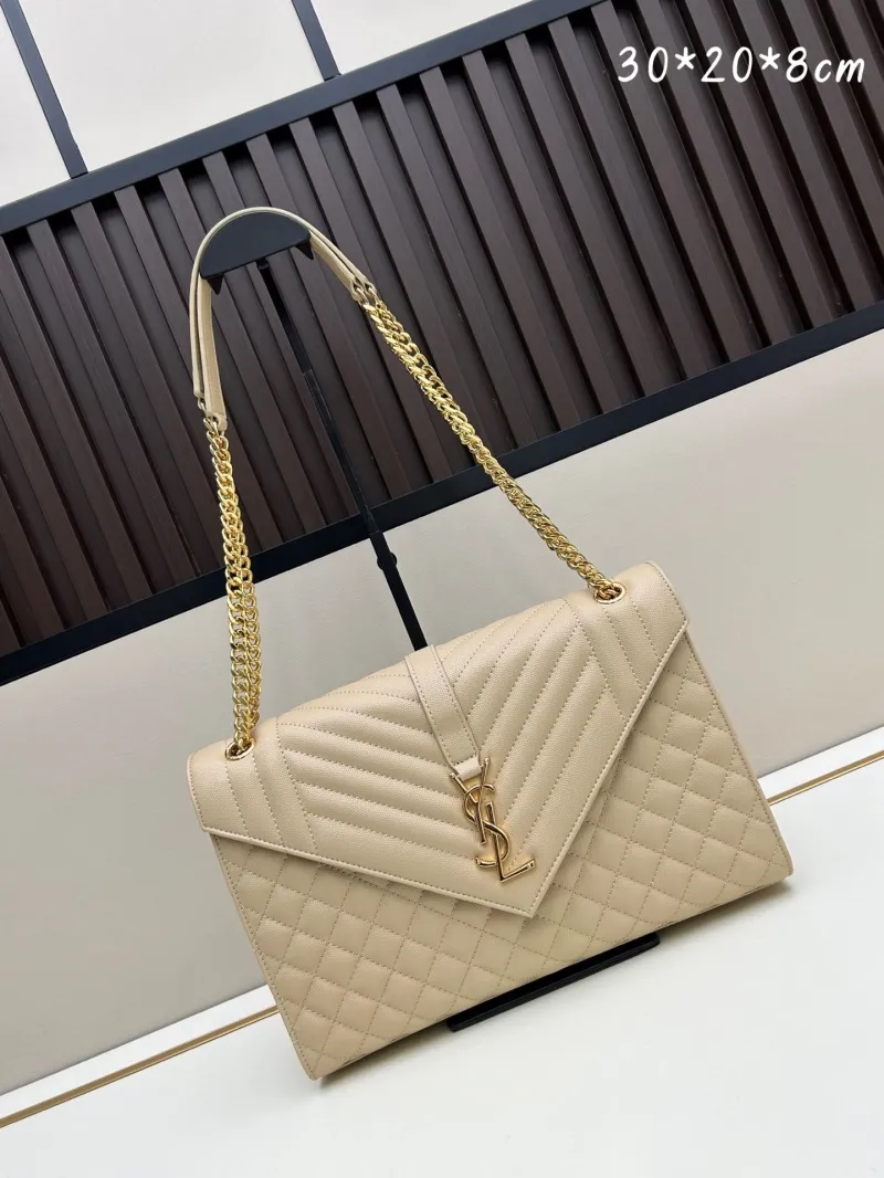 YSL Beige Quilted Chain Shoulder Bag