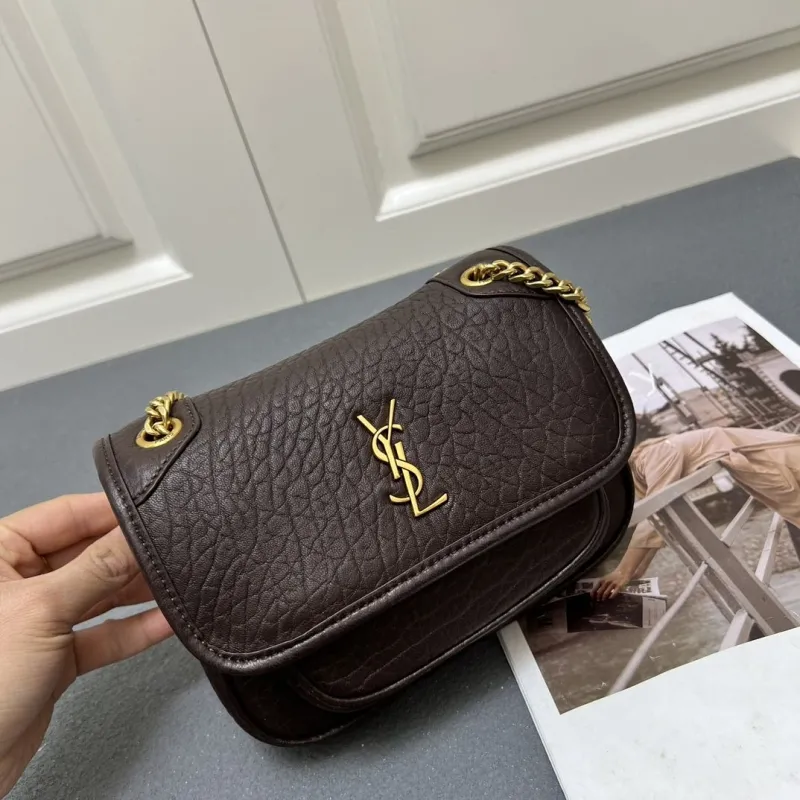 YSL Dark Brown Leather Chain Shoulder Bag Z163360 - Image 3
