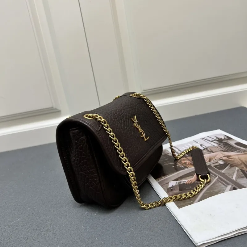 YSL Dark Brown Leather Chain Shoulder Bag Z163360 - Image 4