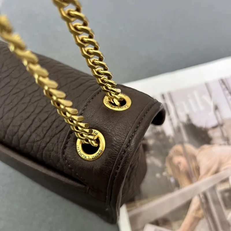 YSL Dark Brown Leather Chain Shoulder Bag Z163360 - Image 7