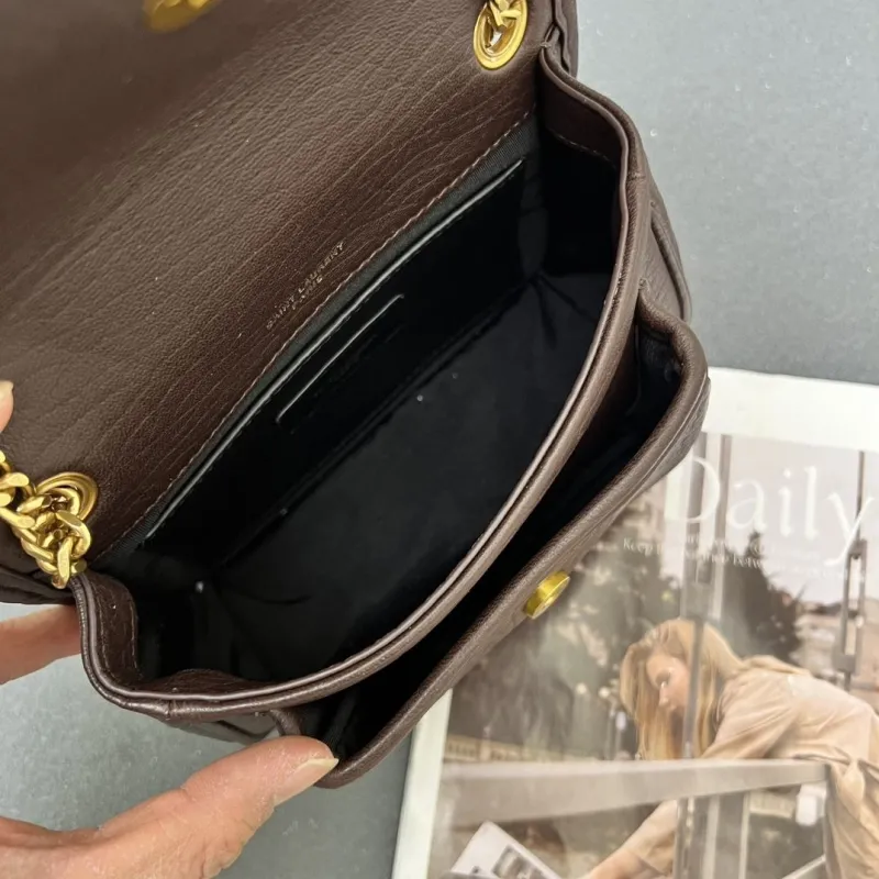 YSL Dark Brown Leather Chain Shoulder Bag Z163360 - Image 8