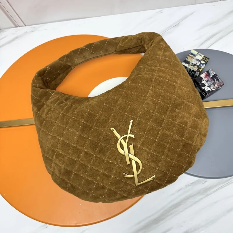 YSL Brown Suede Quilted Hobo Bag 127