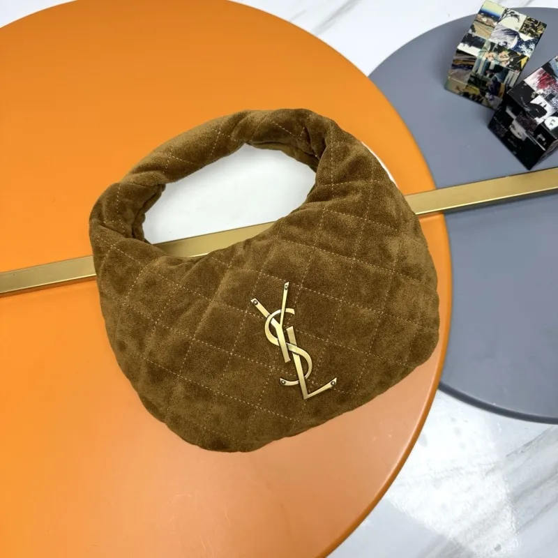 YSL Brown Suede Quilted Hobo Handbag