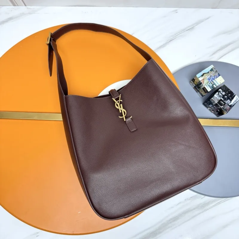 YSL Dark Brown Leather Hobo Shoulder Bag 135