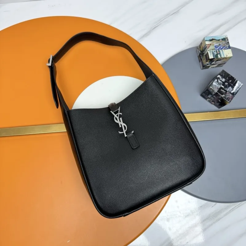 YSL Black Leather Hobo Shoulder Bag 138