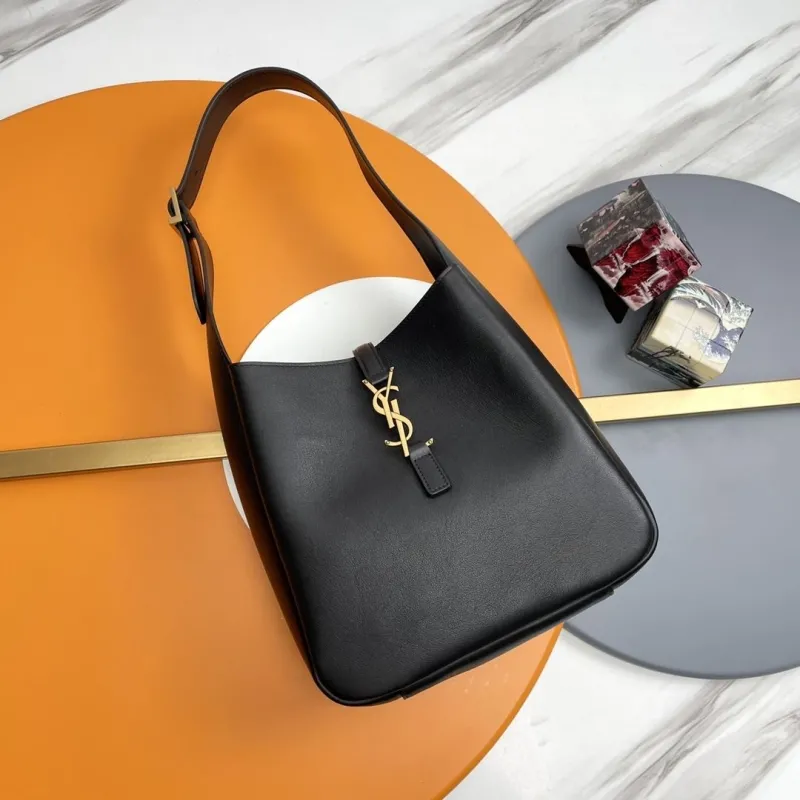 YSL Black Leather Hobo Shoulder Bag
