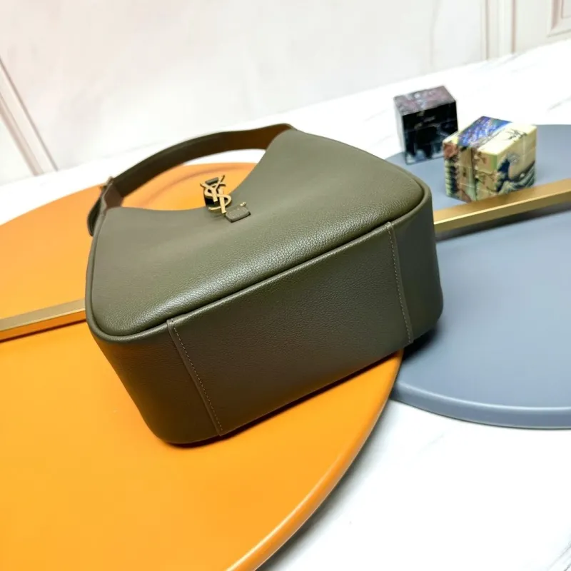 YSL Olive Green Leather Hobo Shoulder Bag - Image 3