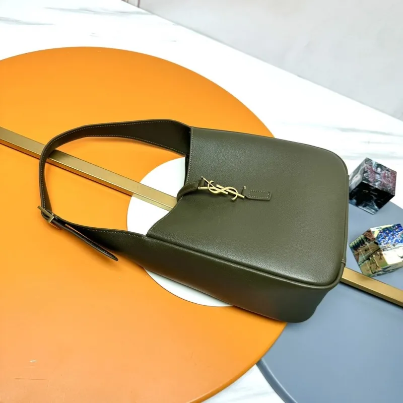 YSL Olive Green Leather Hobo Shoulder Bag - Image 4