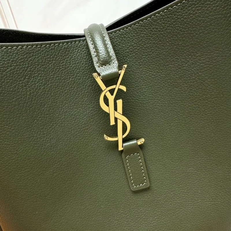 YSL Olive Green Leather Hobo Shoulder Bag - Image 5
