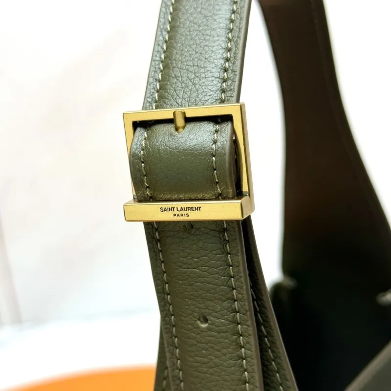 YSL Olive Green Leather Hobo Shoulder Bag - Image 6
