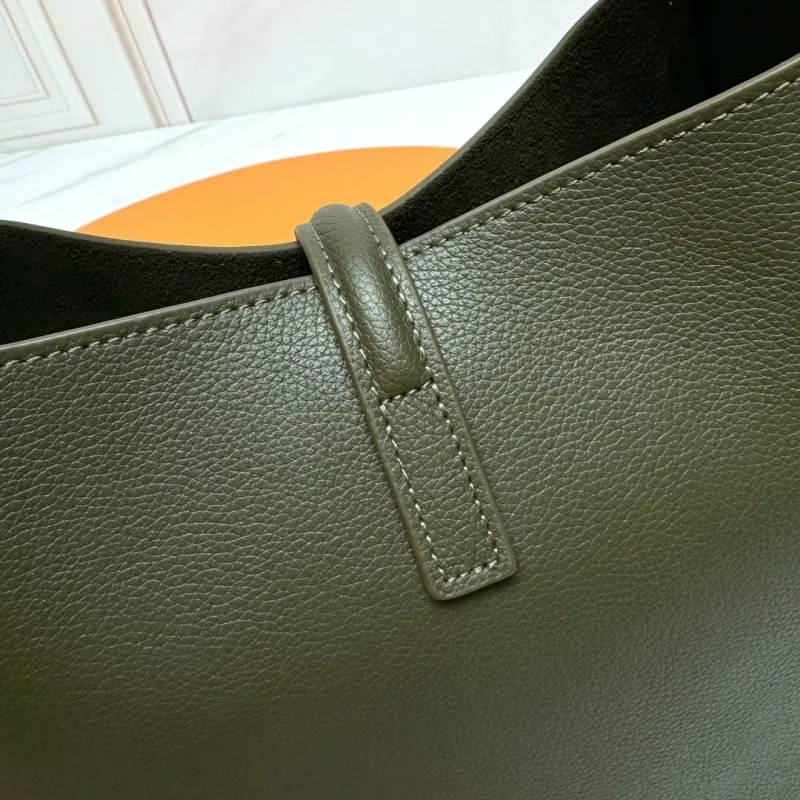 YSL Olive Green Leather Hobo Shoulder Bag - Image 7