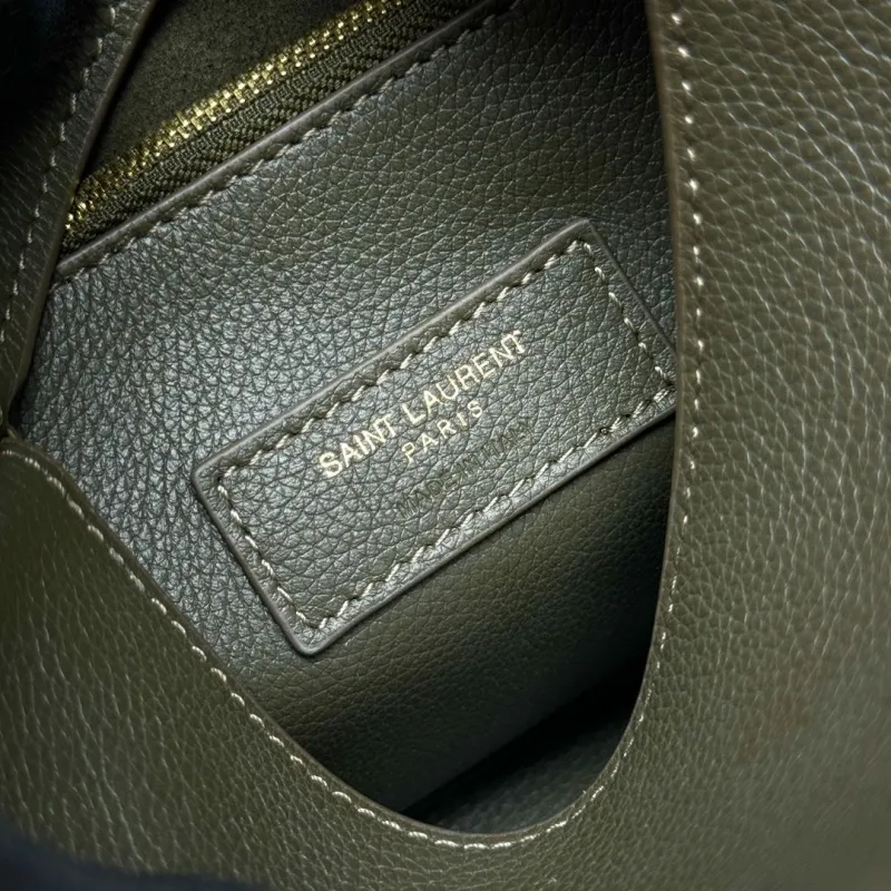 YSL Olive Green Leather Hobo Shoulder Bag - Image 8
