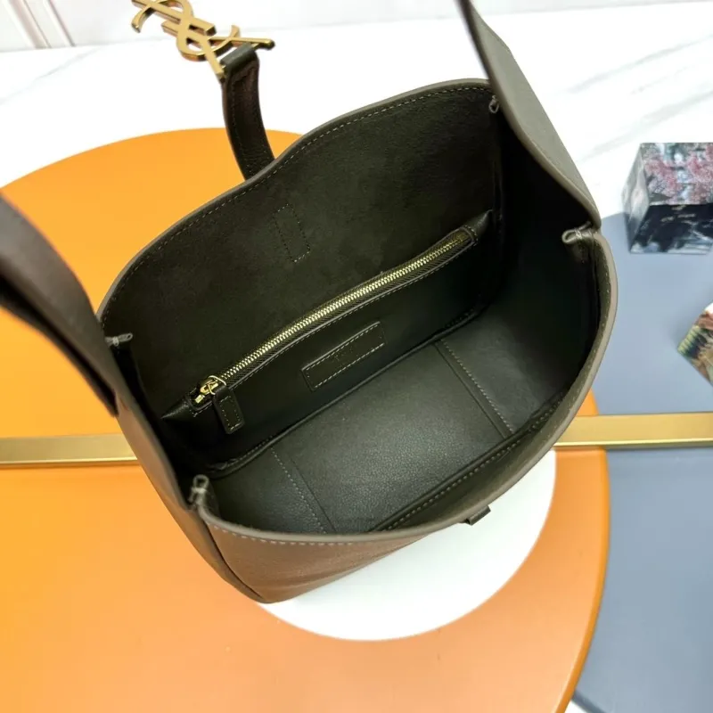 YSL Olive Green Leather Hobo Shoulder Bag - Image 9