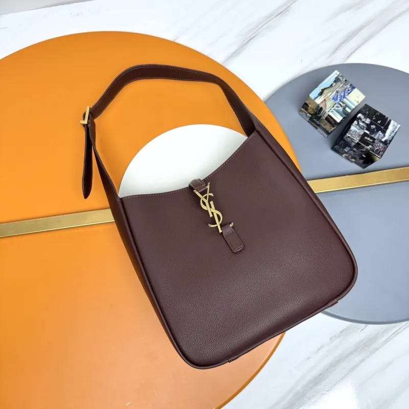 YSL Brown Leather Hobo Shoulder Bag