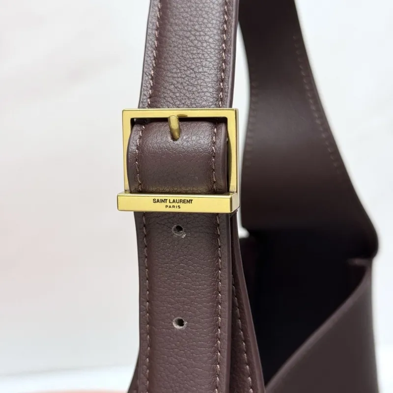 YSL Brown Leather Hobo Shoulder Bag - Image 6
