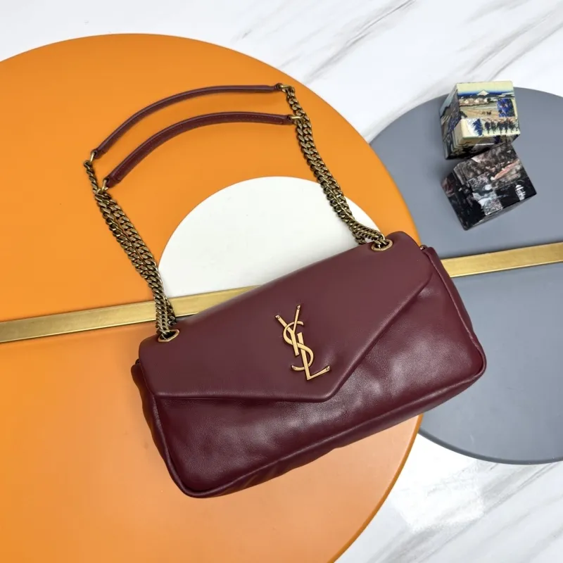 YSL Burgundy Leather Chain Shoulder Bag