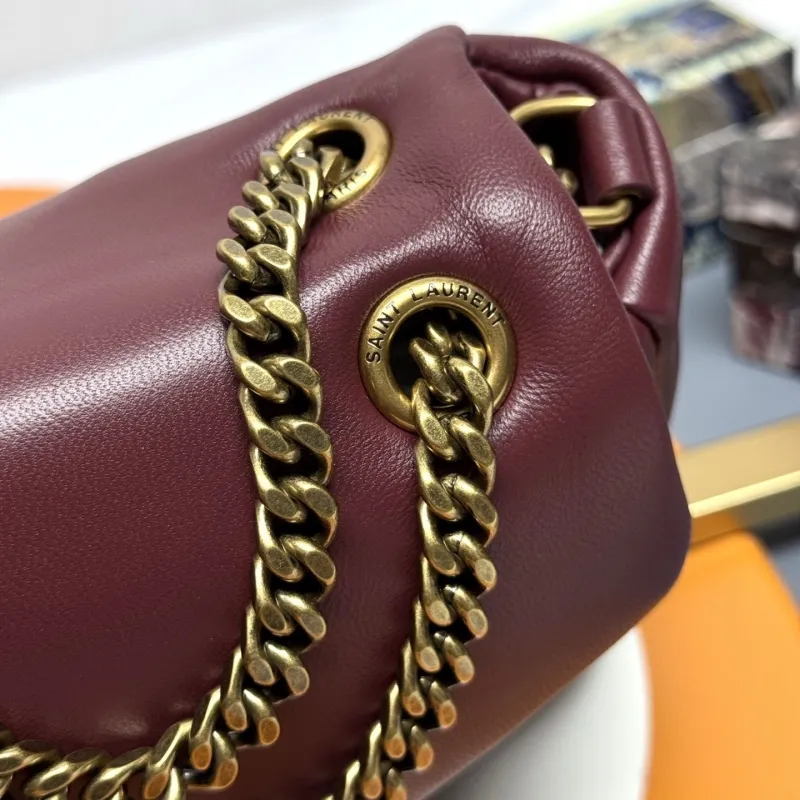 YSL Burgundy Leather Chain Shoulder Bag - Image 6