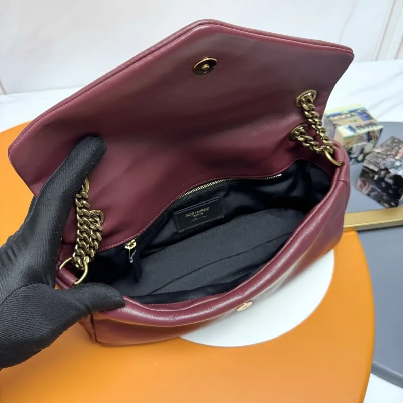 YSL Burgundy Leather Chain Shoulder Bag - Image 9
