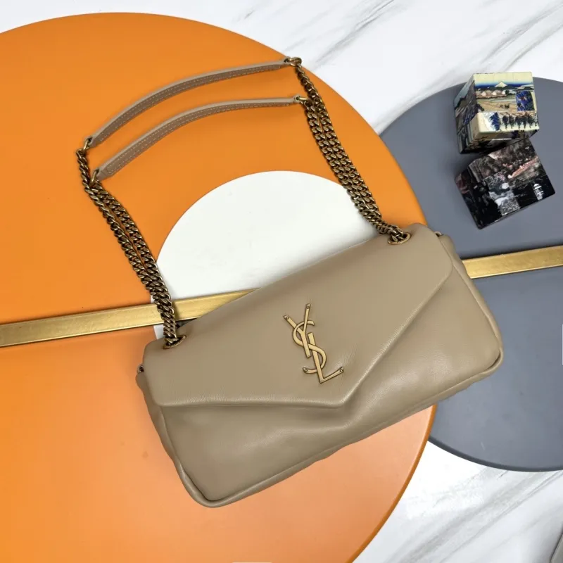 YSL Beige Leather Chain Shoulder Bag