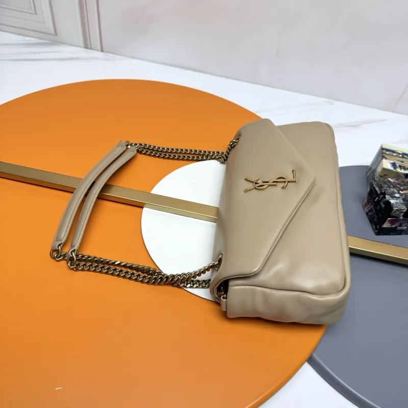 YSL Beige Leather Chain Shoulder Bag - Image 3