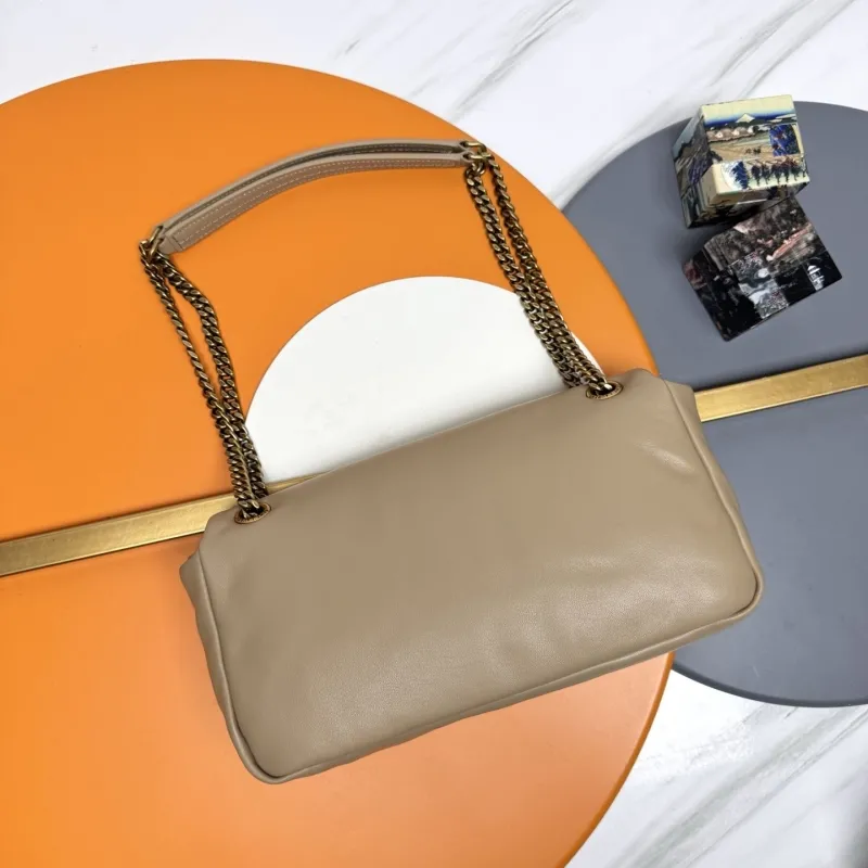 YSL Beige Leather Chain Shoulder Bag - Image 4