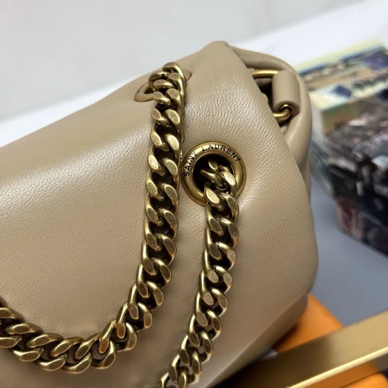 YSL Beige Leather Chain Shoulder Bag - Image 6