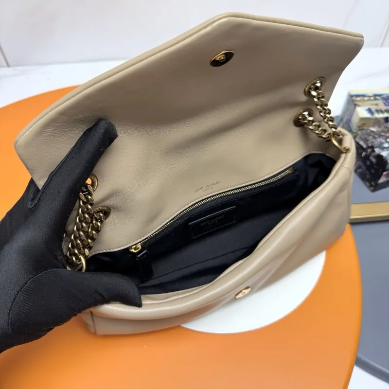 YSL Beige Leather Chain Shoulder Bag - Image 9