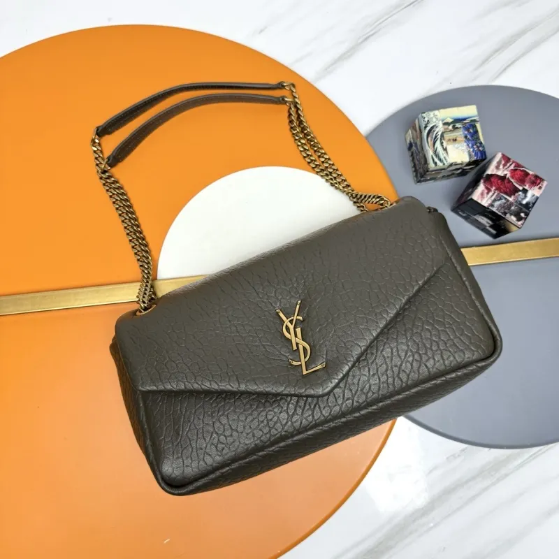 YSL Gray Leather Chain Shoulder Bag 153