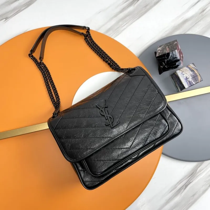 YSL Black Leather Chain Shoulder Bag 155