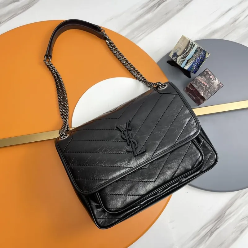 YSL Black Leather Chain Shoulder Bag 156
