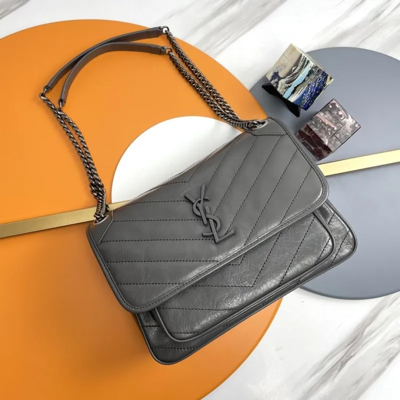 YSL Gray Leather Chain Shoulder Bag