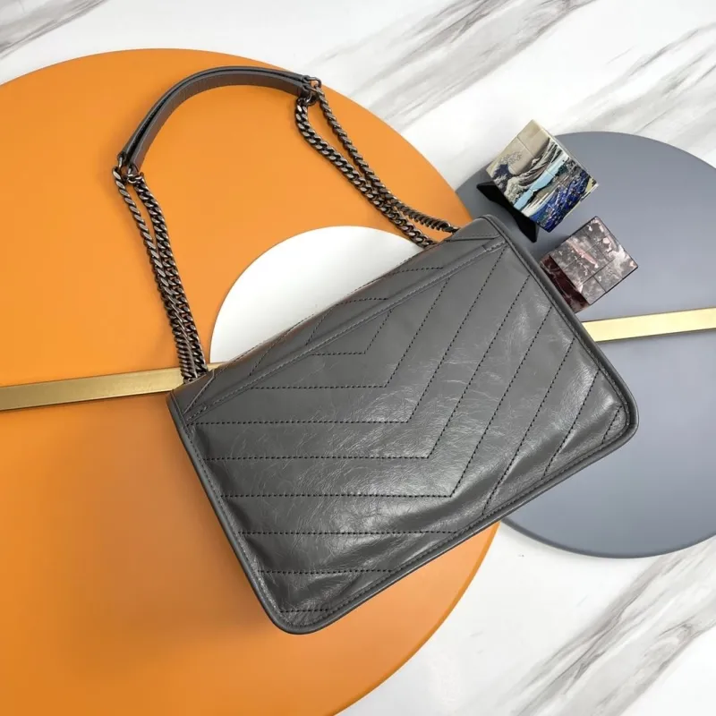 Alternative view of YSL Gray Leather Chain Shoulder Bag