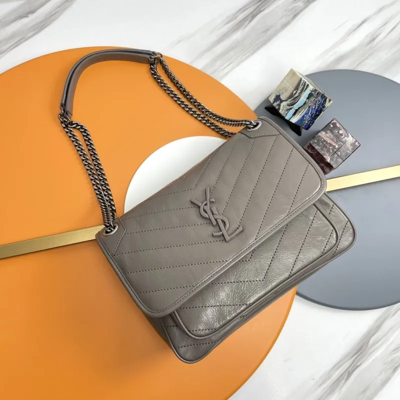 YSL Gray Top Handle Shoulder Bag