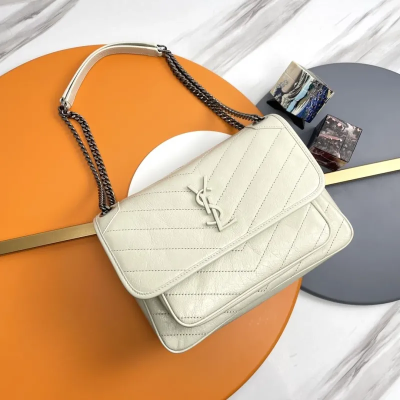 YSL Cream Leather Chain Shoulder Bag 159