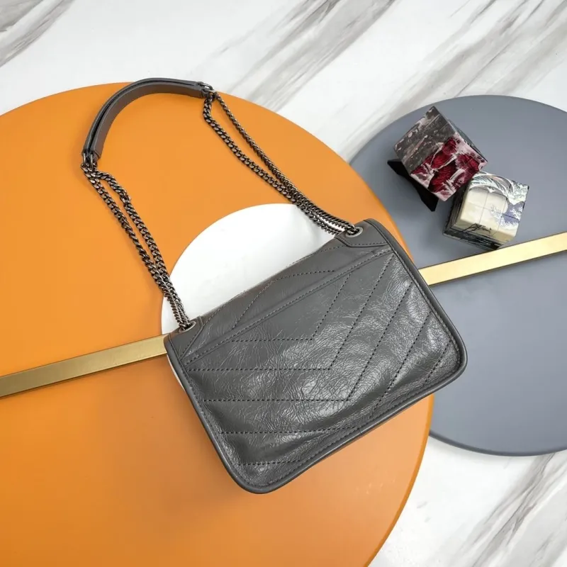 Alternative view of YSL Gray Leather Chain Shoulder Bag