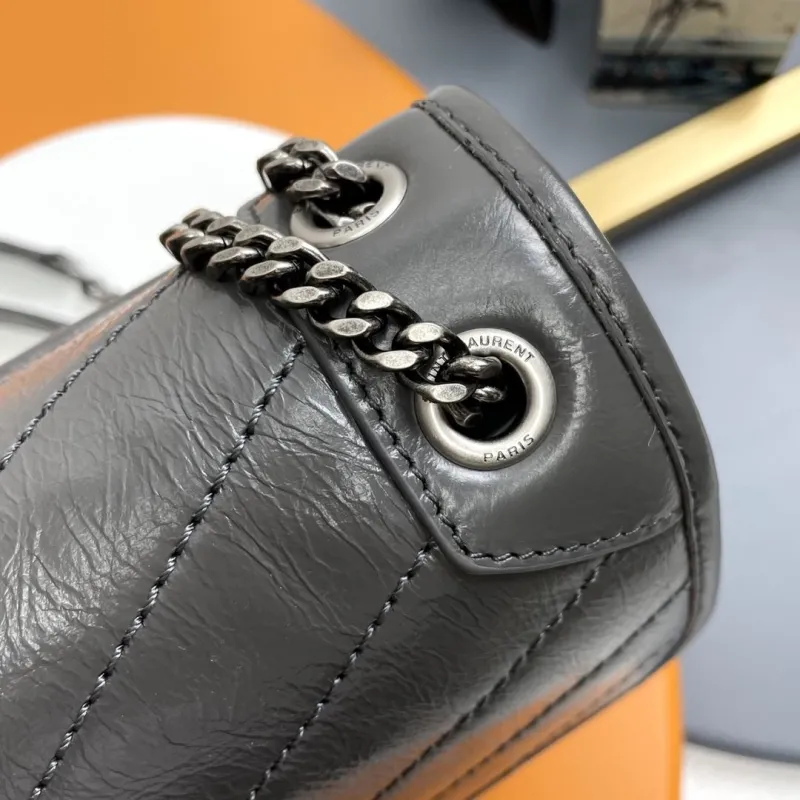 YSL Gray Leather Chain Shoulder Bag - Image 6