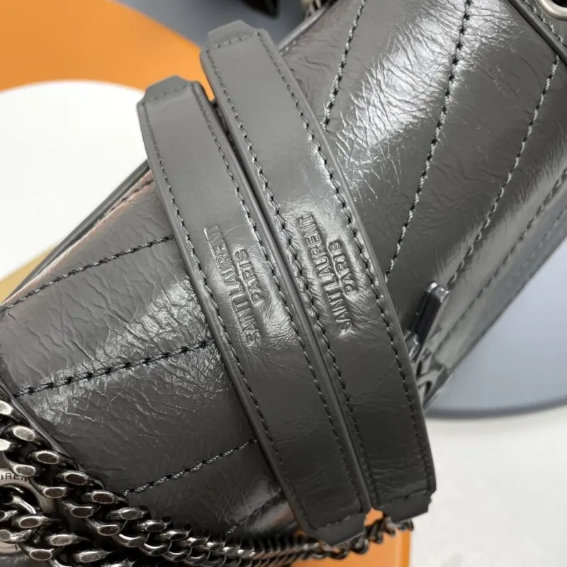 YSL Gray Leather Chain Shoulder Bag - Image 7