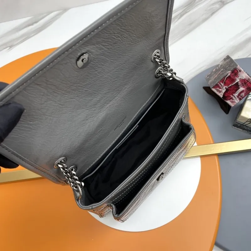 YSL Gray Leather Chain Shoulder Bag - Image 9