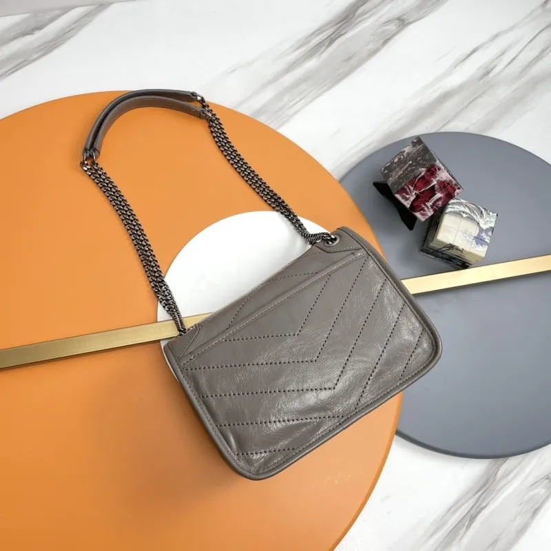 Alternative view of YSL Gray Leather Chain Shoulder Handbag