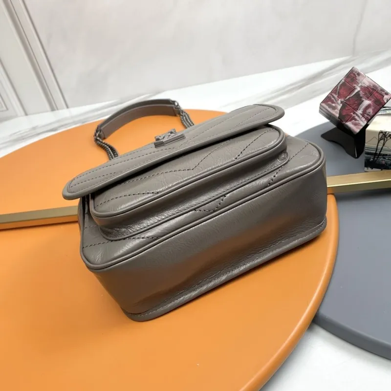 YSL Gray Leather Chain Shoulder Handbag - Image 4