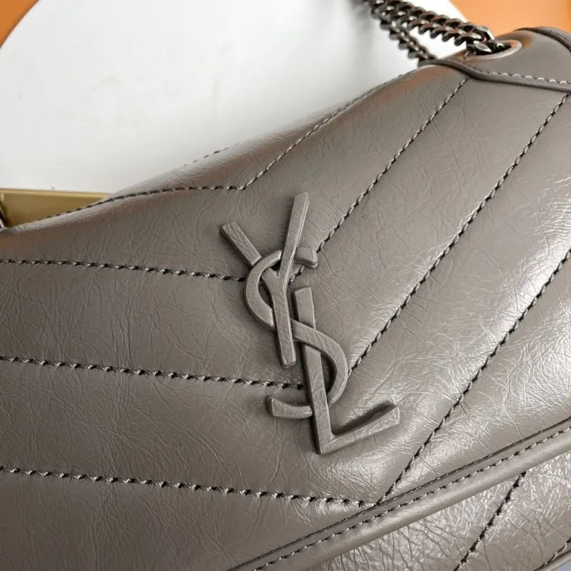 YSL Gray Leather Chain Shoulder Handbag - Image 5