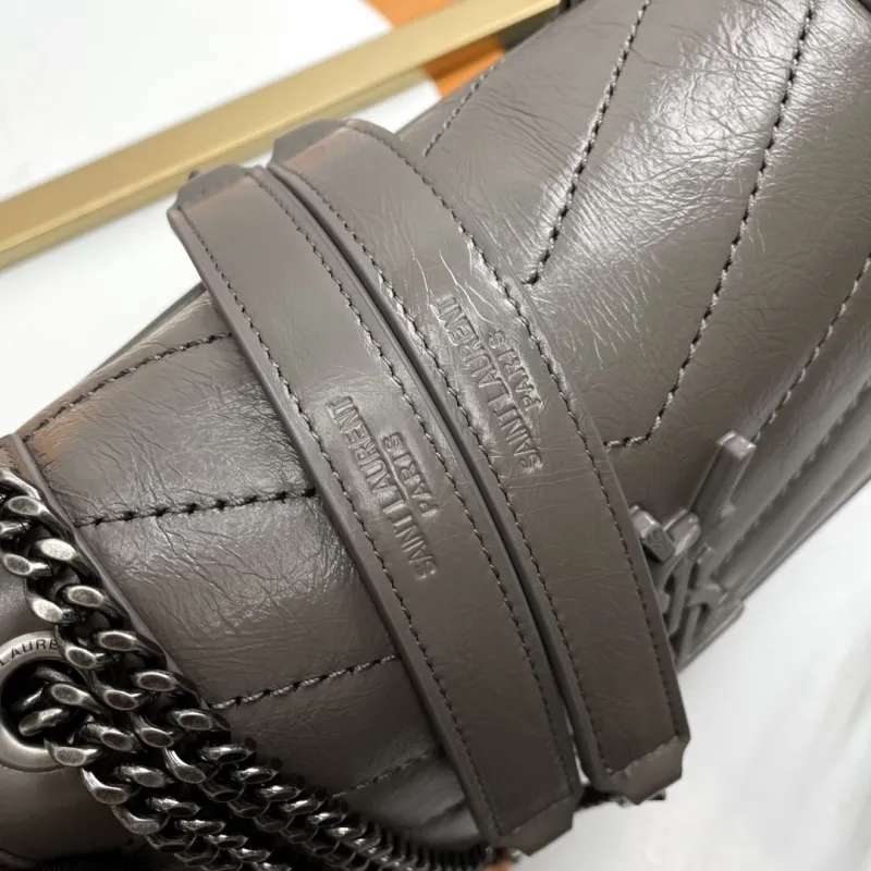 YSL Gray Leather Chain Shoulder Handbag - Image 7