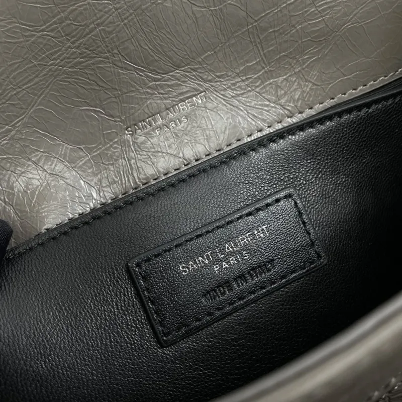 YSL Gray Leather Chain Shoulder Handbag - Image 8