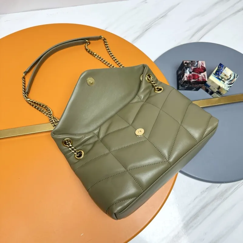 YSL Olive Green Quilted Chain Shoulder Bag 183 - Image 7