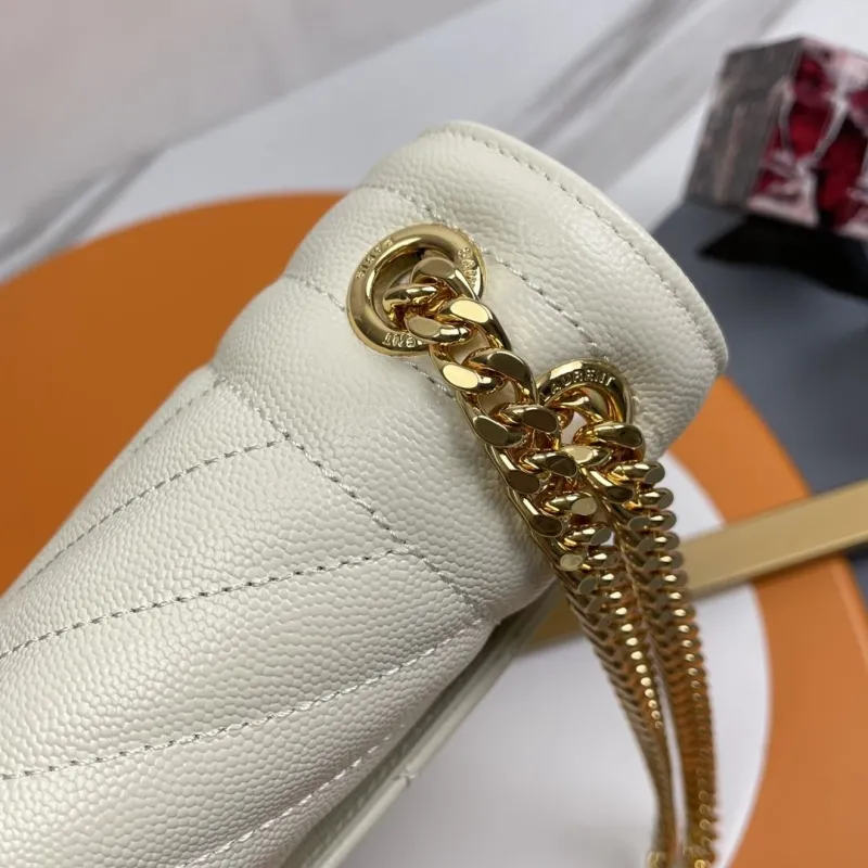 YSL Cream Quilted Chain Shoulder Bag - Image 5